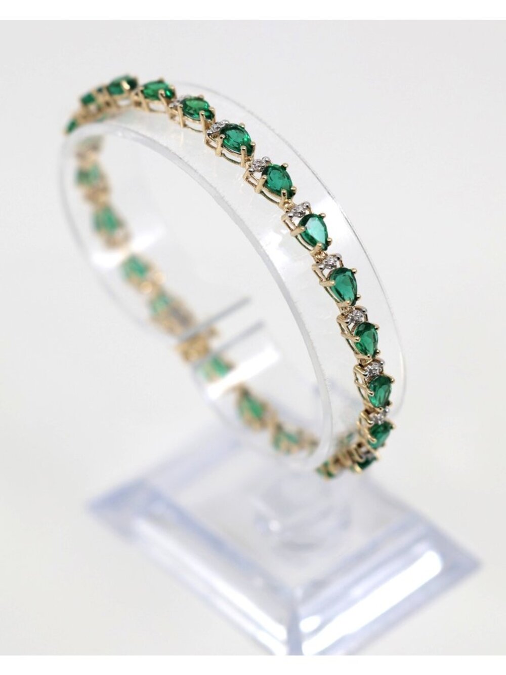 Unique 10K Solid Yellow Gold Designer Tourmaline Tennis Link Bracelet - 7.25" L